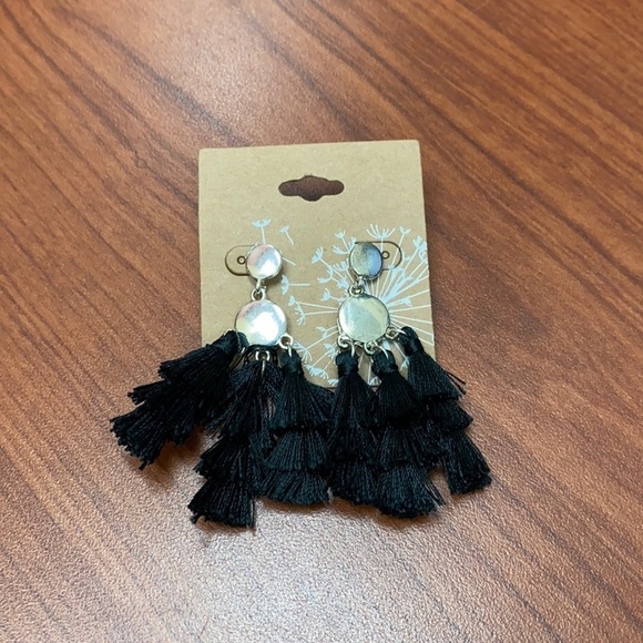 Jewelry - Cute Boho Bohemian Black Tassel Dangle Stud Earrings